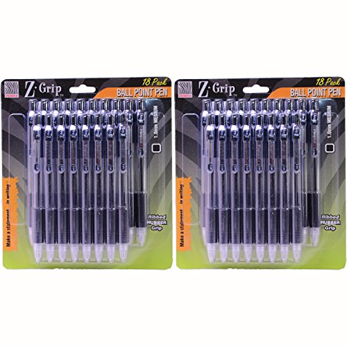 Stylo rétractable Zebra Z-Grip pointe moyenne encre noire fluide lot de 36