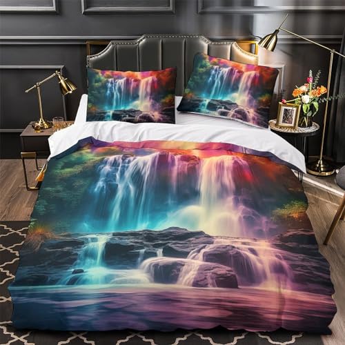 Parure de lit 3D cascade anti-transpiring en microfibre douce 200x200cm
