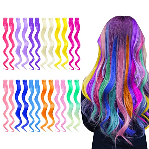 Kyerivs Colored Hair Extension Clip In Party Highlight Hairpiece For Girl Women Halloween Cosplay Hair Accessories (Colored Curly Hair Extension 24Pcs) #TOP7