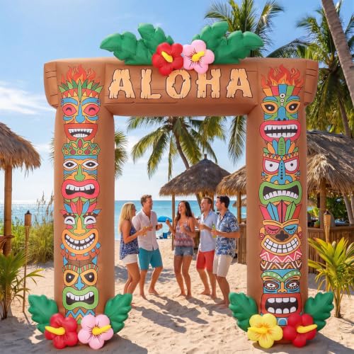Sosation 9.8 ft Inflatable Tiki Hawaiian Luau Party Decorations Lighted