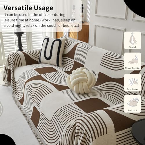Housse de canapé chenille bohème café 230x380 cm douce et résistante - 6