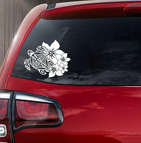 kdosublim Sticker Autocollant, Vinyle Blanc, Tortue fleurs d'Hibiscus