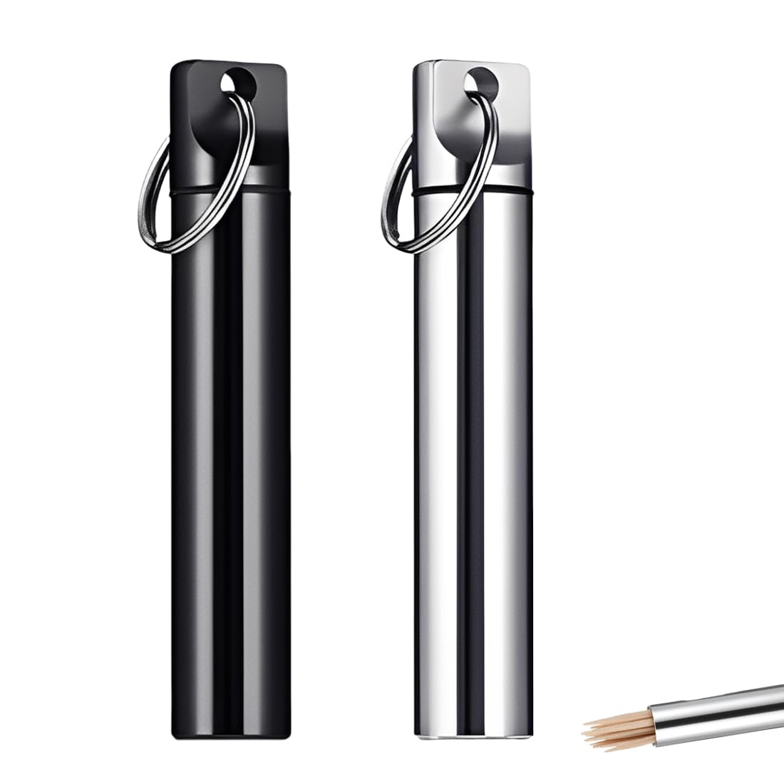 2 Pezzi Porta Stuzzicadenti in Metallo Custodia Portatile Impermeabile con Portachiavi per Stuzzicadenti, Pillole e Accessori da Viaggio