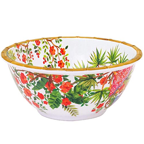 Les Jardins de la Comtesse - Saladier Profond en Mélamine Pure - Singes de Bali - 25 cm - Rouge corail/Vert - Bol décoré de la Collection de Vaisselle Quasi-Incassable MelARTmine