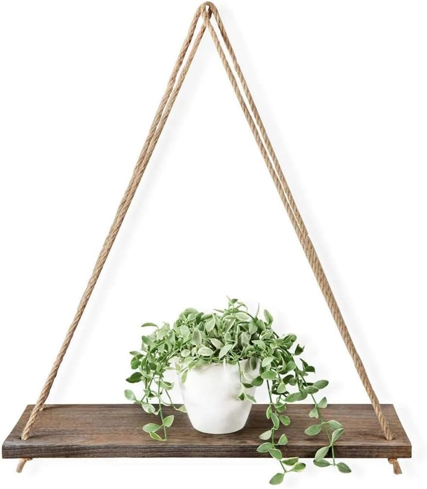 Wooden Rope Swing Wall Hanging Plant Flowerpot Tray Placement Frame Home Installation