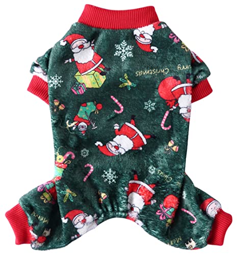 XIAOYU Santa Claus Snow Gift Box Pattern Christmas Pet Clothes Dog Warm Pajamas Cat Christmas Costumes Puppy Jumpsuits, Green, S