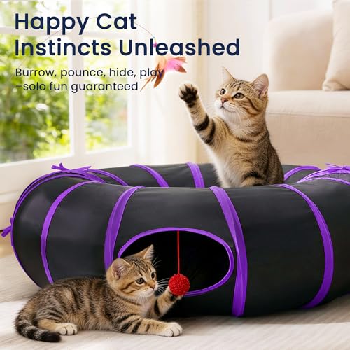 Tunnel pour chat pliable violet pour stimuler un chaton inactif - 3