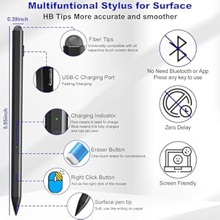 Surface Pen - Surface Pro Pen Stylus for Surface Pro 11/9/10/8/X/7/6/5/4/3, USB-C Fast Charge, Draw or Write Like on Paper, Surface Pro 11 Copilot Pen for Surface Go 2/3/4/Book/Laptop/Studio
