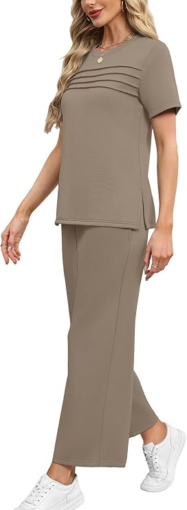 WIHOLL Two Piece Sets for Women Summer Spring Travel Vacation Outfits Short Slee image