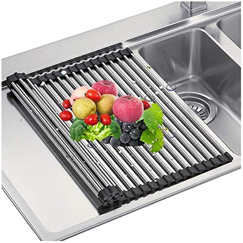 Knoijijuo Drip, drip absorption mat Folding mat stainless steel roll kitchen accessories sink for the kitchen sink drip tray,40×33