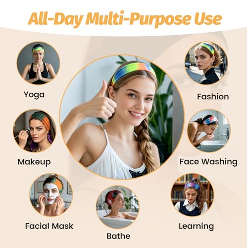 Image of Headbands for Women - 6 Pack Wide Elastic Hair Bands | Stretchy Sweatbands Hair Bands | Soft Sports Thin Head Bands | Non-Slip Accessories Bands for Fashion, Washing Face, Workouts, Yoga, Daily Use