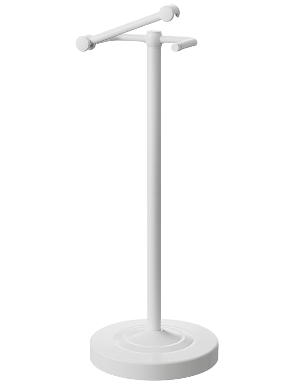 Freestanding Toilet Paper Holder Stand, 4.57 LB Weighted Base Toilet Paper Stand with Pivoting Arm, 304 Stainless Steel Floor Toilet Roll Holder No Drilling, 25.6 Inch, White by KALLYNB - Used condition - US$22.37