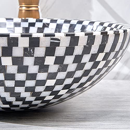Yawhite Modern Vessel Sink Round Natural Stone 16.5 Inch Bathroom Vanity Washing Bowl With Pop Up Drain Mosaic Design, Bathroom Sink, Black,White, 16.54Indx 5.51Inh (420Mmd X 140Mmh) #TOP3