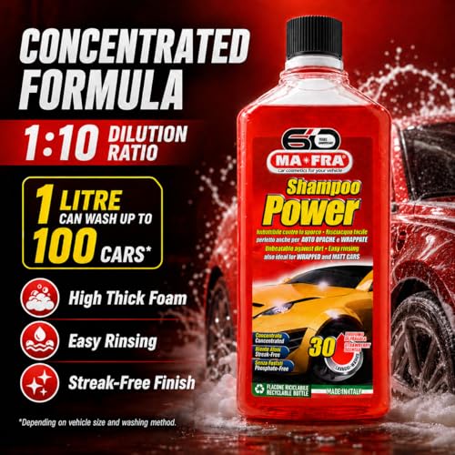 Image of MAFRA Car Wash Shampoo 1L | High Foam Car Shampoo for Car & Bike Wash | pH Neutral Vehicle Washing Liquid | Safe on Paint, PPF & Wrap | Easy Rinse, Streak Free Finish