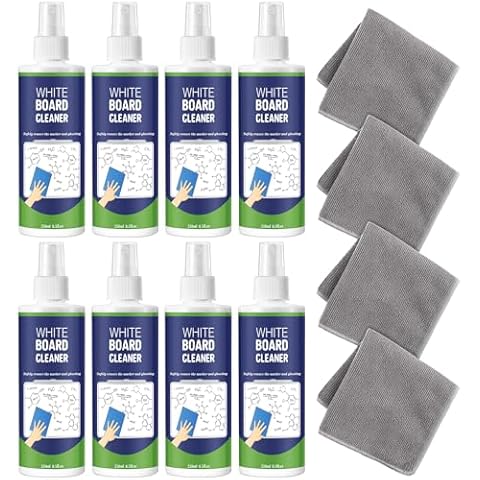 Dansib 8 Pack Whiteboard Cleaner Spray 8.5oz Dry Erase Board Cleaner with 4 Cloths Non Toxic Dry Erase Cleaner Removes Stubborn Marks from Whiteboards Cover