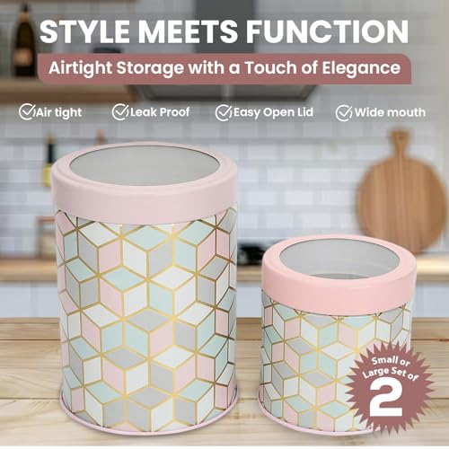 Image of Maroc Collection Airtight Kitchen Container Set| 450ML+1100ML- Set of 4| Food Grade Metal Storage Jars for Spices, Cookies & Dry Foods| Leakproof, Moist-Proof Canisters| Moroccan Pink Pastel