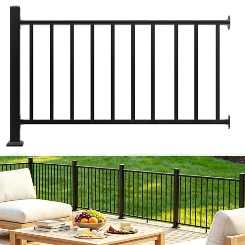 ATEMOU Aluminum Deck Railing Kit Modular 36 in H. x 5 Ft W Level Railing Kit for Outdoor Steps Heavy Duty Balustrade System for Deck Porch Patio & Balcony(1 Post 1 Panel)