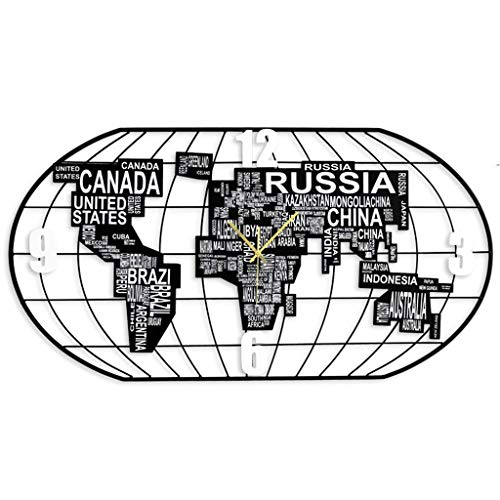 SFNIOKFG Reloj de Mapa Mundial, Reloj de Pared de Metal, Movimiento silencioso, con Luces LED, Reloj Negro DIY para Sala de Estar, Dormitorio, hogar, Cocina, Oficina