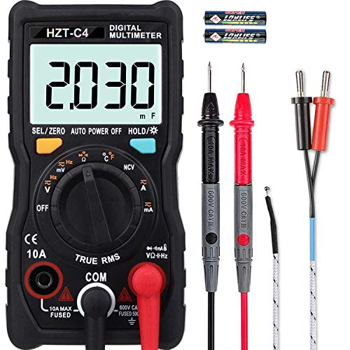 Digital Multimeter, TRMS 4000 Counts Volt Meter Auto Ranging; Measures Voltage Tester, Current, Resistance, Continuity, Frequency; Tests Diodes, Transistors, Temperature, NCV