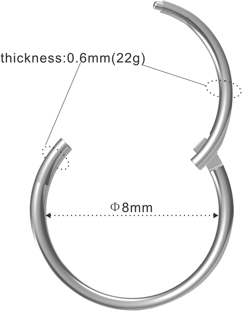 22G(0.6mm) Titanium Thin Nose Ring Hoop, Hinged Clicker Segment Sleeper Earring Piercing Jewelry