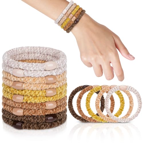 Image of FORENEE Braided Hair Ties No Damage, 10 Pcs Soft Plush Hair Bands for Women's Hair, Bracelet Hair Elastics & Ponytail Holders for Thick Hair - Terra Brown