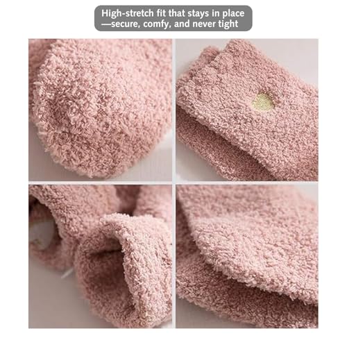 Fluffy Socks Womens, 4 Pairs Bed Socks for Women Soft Coral Fleece Fuzzy Sock with Heart Design Wool Warm Knitting Ladies Sock Cozy Multicolor Gift Set for Home Office School Hiking (Blue, pink) - Image 5
