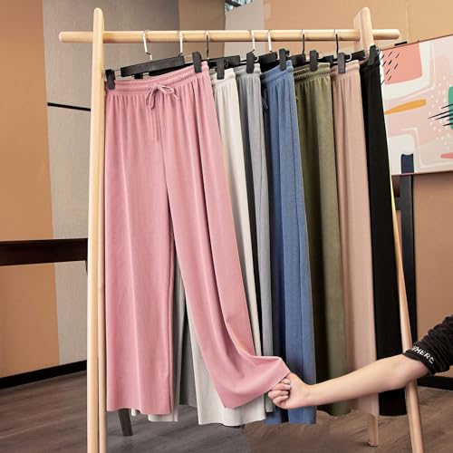 WEAREWE Women's Summer High Waisted Loose Wide Leg Long Casual Pants Summer Ice Silk Pants Home Pants2