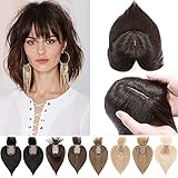 SEGO 100% Real Human Hair Toppers with Bangs 150% Density Silk Base Clip in Crown Topper Top Hair...