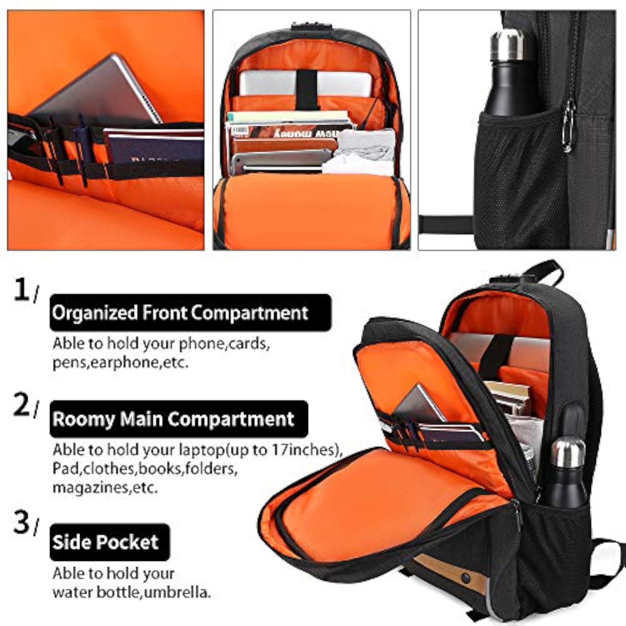 Golden Wolf Laptop Backpack with Lock Waterproof
