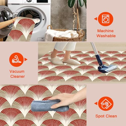 Moquette pour chambre douce à motifs géométriques ondulés rouge - 7