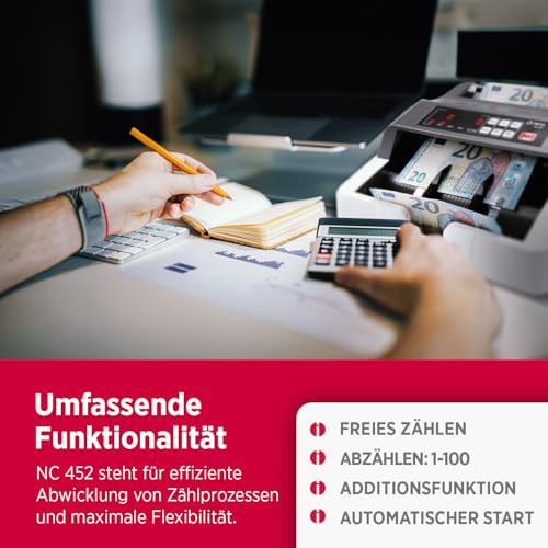 Olympia NC 452 Akku Geldzählmaschine & Geldscheinprüfer | Falschgeld Prüfer | Geldzählmaschine Scheine | Banknotenzähler mit UV MG Sensoren | LCD Display | Zählmaschine für Geldscheine & Banknoten