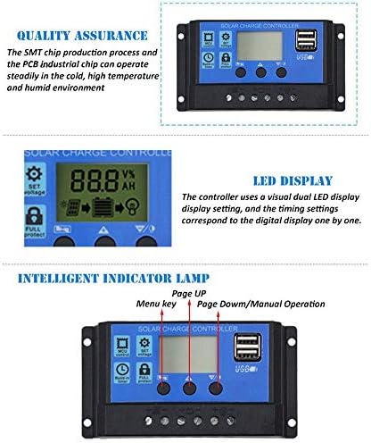Kstyhome 10 A solar şarj regülatörü, güneş paneli kontrol cihazı, 12 V/24 V, ayarlanabilir LCD ekran, güneş paneli, pil kontrolörü, iki USB bağlantı noktası - Görsel 3
