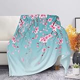 Suobstales Throw Blanket Cherry Blossom Print Blanket Soft Fleece Throw Gifts Holiday Decor Blankets for Couch Bed, Blue, 27.6'×39.4'