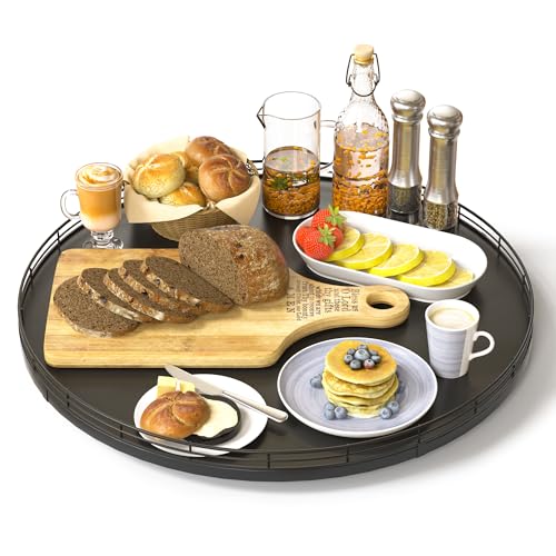 Image of Oroyutor 16 inch Oak Wooden Lazy Susan Turntable for Dining Table, Large Round Lazy Susans Organizer for Kitchen Countertop, Tabletop 360Rotating Tray for Spice Organization and Storage Black Home Decor