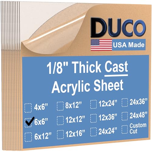 Image of Duco Clear Cast Acrylic Sheets 1 /8 inch (3mm) Thick 6 inch x 6 inch - 12 Pack of USA-Made Transparent Plexiglass Sheet - Shatter Resistant Acrylic Board for Window Replacements, Displays, Signs, & Barriers