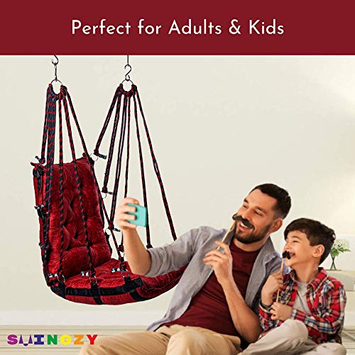 Image of Swingzy Make in India, Single Seater Soft Leather Velvet Hanging Swing for Adults,Swing for Indoor /Outdoor, Home, Balcony & Garden, 200 Kgs Weight Capacity (Red, Free Hanging Accessories)(Cotton)