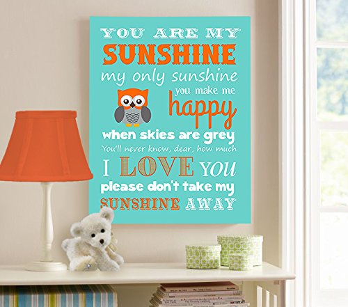 Adorable You are My Sunshine Bedtime Story Rhyme - Woodland Owl Design - Stretched Canvas Nursery Wall Art Decor - Baby Gift idea - Wooden Frame Construction - Ready to Hang 10X12