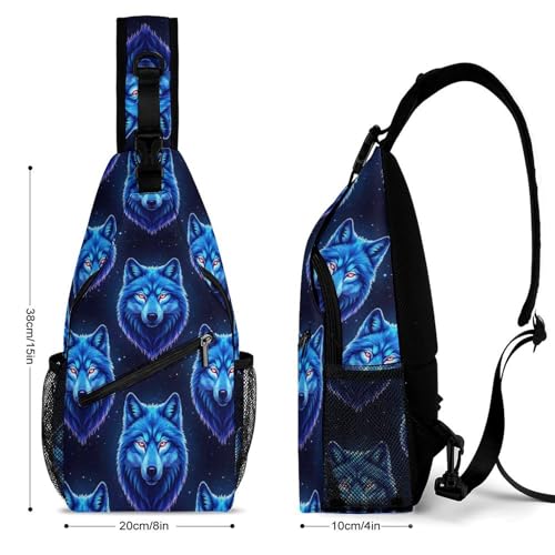 Men's Sling Shoulder Backpack, Compact Daypack Chest Crossbody Bag for Outdoor Sports, Galaxy Wolf Bags2