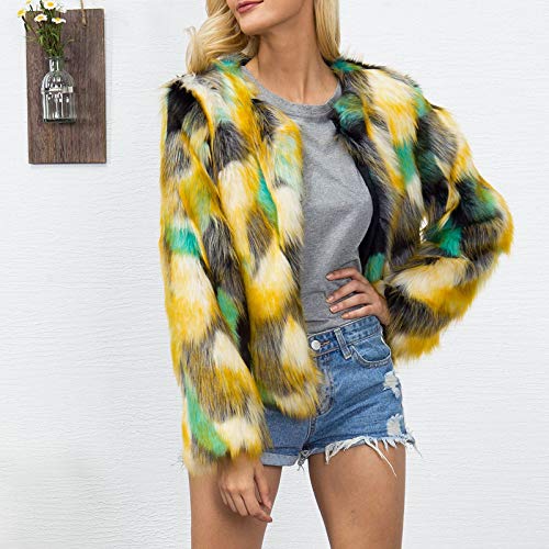 Faux Fur Coat Women Colorful Winter Coats Color Block Fleece Jacket Fall Jackets Fashion Open Front Cardigan Outwear #TOP4