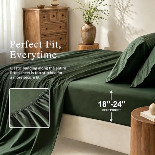 Image of MEISHANG 1000TC Egyptian Cotton Sheets Queen, 18-24 inch Extra Deep Pocket | 1000TC Egyptian Cotton Sheets, Sateen Weave, Ultra Soft & Breathable, OEKO-TEX Certified