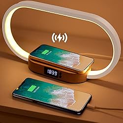 Lamparas De Mesita De Noche Modernas Amazon Wanjiaone Lámpara led de Mesita de Noche, Cargador Inalámbrico 10W y USB, Táctil Regulable con 3 Niveles de Brillo, Lámpara Moderna con Reloj para Escritorio, Dormitorio