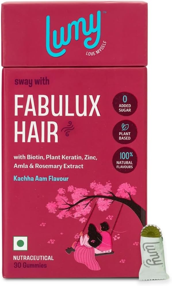 Lumy Fabulux Hair Gummies Biotin & Plant Keratin for Radiant Hair & Nail | Prebiotic Gut-Hair Support | 30 Day Pack | Zinc, Amla, Rosemary for Healthy Scalp | No Added Sugar, Vegan