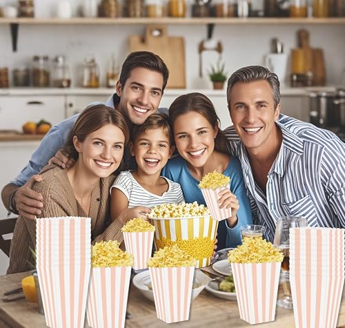 Image of 36 Pcs Pink and White Striped Popcorn Boxes 2 x 4.5 x 2.7 inch Mini Popcorn Boxes for Movie Decorations Cardboard Popcorn Container for Party Disposable Snack Popcorn Boxes