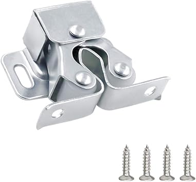 Luomorgo 24 Pack Double Roller Catch Cabinet Latches with Spear Strike for Cupboard Closet Door, Silver