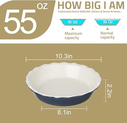 Miniatura 3 de Sweejar Molde de cerámica para hornear, plato redondo para hornear de 10 pulgadas para cena, plato antiadherente con borde ondulado suave para