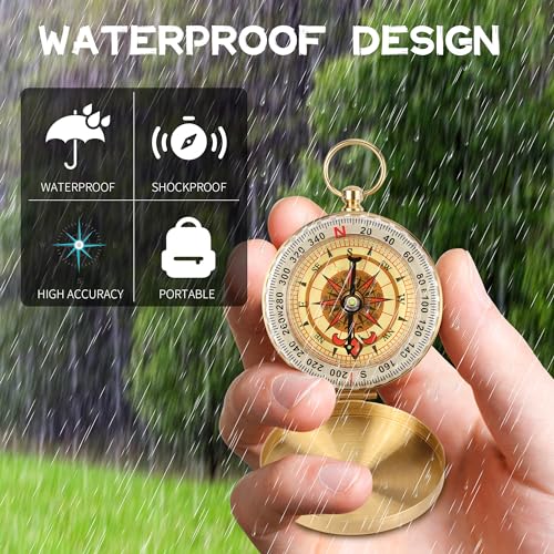 Kompass Outdoor, Wasserdicht Kompass, Kompass Wandern Portable mit Leuchtziffern für Camping Wandern Jagd und Aktivitäten im Freien(Golden)