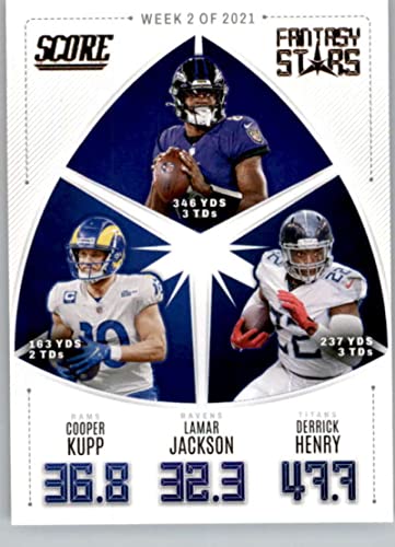 2022 Score Fantasy Stars #2 Cooper Kupp/Derrick Henry/Lamar Jackson Los Angeles Rams/Tennessee Titans/Baltimore Ravens Official NFL Football Card in Raw (NM or Better) Condition
