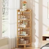 Dripex 5 Tier Bamboo Corner Shelf, Narrow Bookshelf for Small Space, Floor Standing Storage Display Rack for Living Room, Bedroom, Home or Office