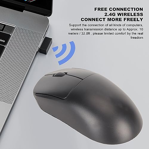 Bewinner Podstawowa Bezprzewodowa Mysz Komputerowa, Wąska Przenośna Mysz Optyczna USB 2,4G, 1200 DPI do Tabletu PC, Zasilana Bateryjnie (BLACK)