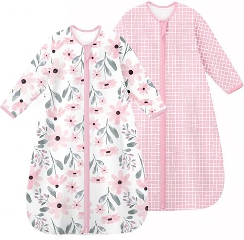 Yoofoss Baby Sleep Sack 0-6 Months Long Sleeve 100% Cotton 2 Pack 0.5 Tog